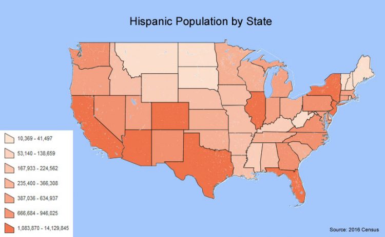 Hispanic Population State And County A Hispanic News Source Hispanic Population By State 750x463