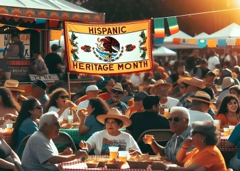 Colorful celebration of Hispanic Heritage Month featuring traditional Hispanic symbols, flags, and cultural elements representing Latin American countries.
