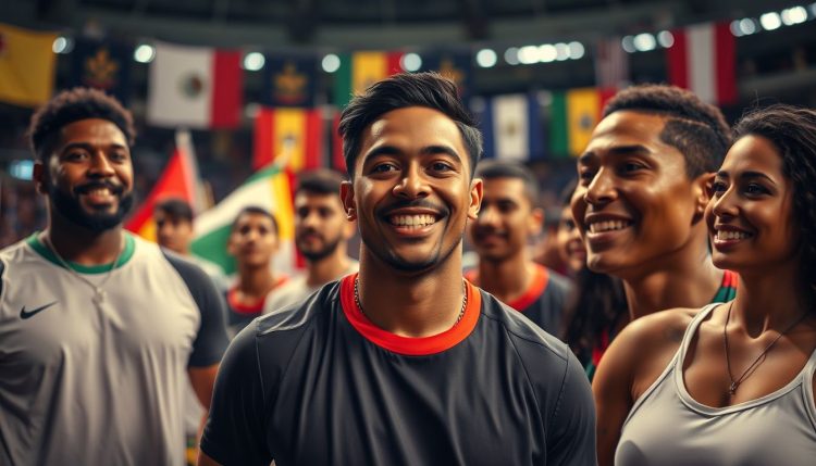 Celebration of famous Hispanic athletes, representing cultural diversity and unity in sports
