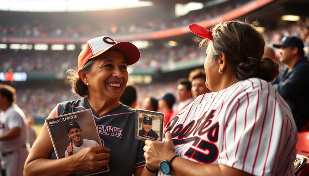 Roberto Clemente memorabilia at a baseball game