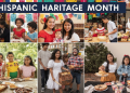 A vibrant celebration of Hispanic Heritage Month showcasing diverse families and cultural activities in the United States
